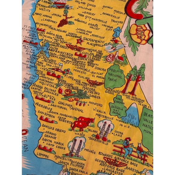Vintage CALIFORNIA Map Silk Scarf Souvenir 1950s - Picture 4 of 7